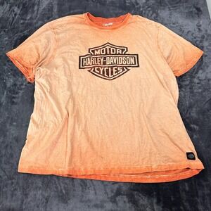 Harley-Davidson Motor Cycle T-Shirt Mens 4XL Orange Graphic Crew Neck VTG Y2K‎